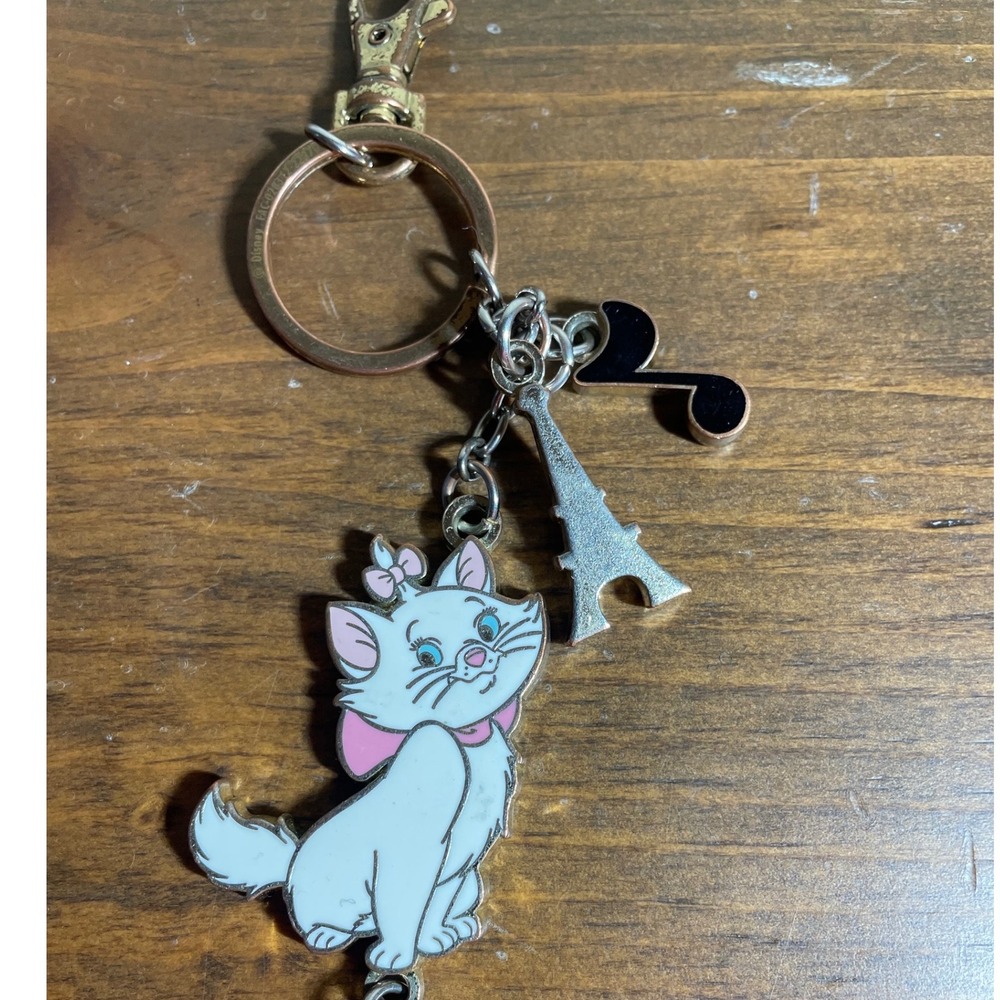 Disney Aristocats Marie Keychain Eiffel Tower Musical Notes Rose Gold Tone
